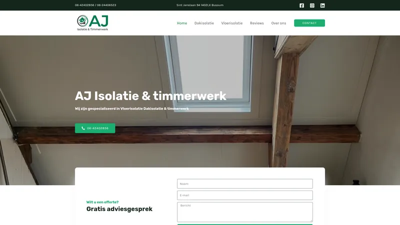 Website van Aj Isolatie & Timmerwerk