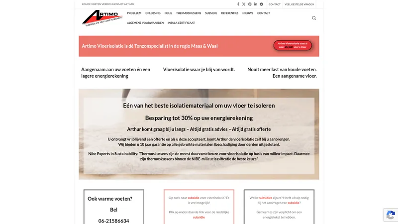 Website van Artimo Vloerisolatie