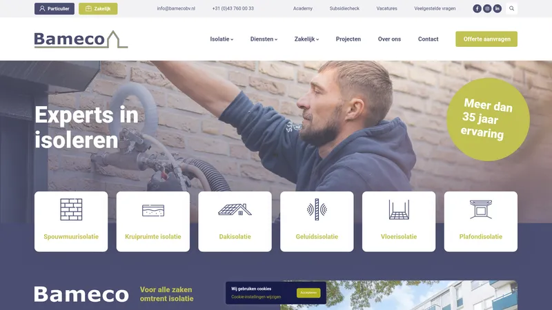 Website van Bameco BV Spouwmuurisolatie