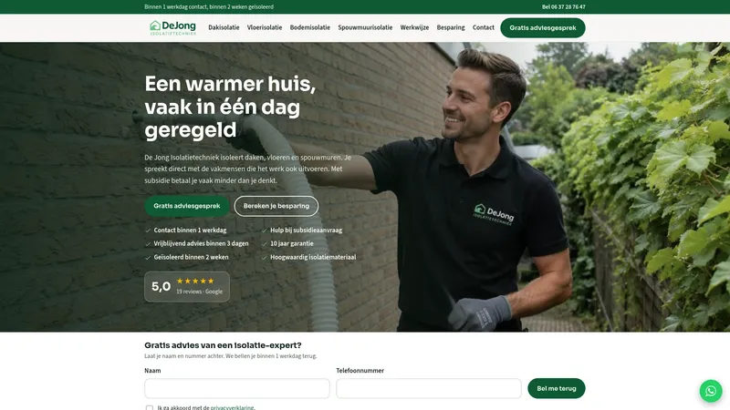 Website van De Jong Isolatietechniek