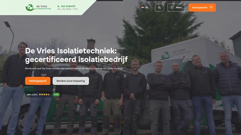 Website van De Vries Isolatietechniek - Isolatiebedrijf