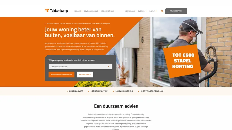 Website van Takkenkamp Isolatie en Gevelonderhoud Apeldoorn
