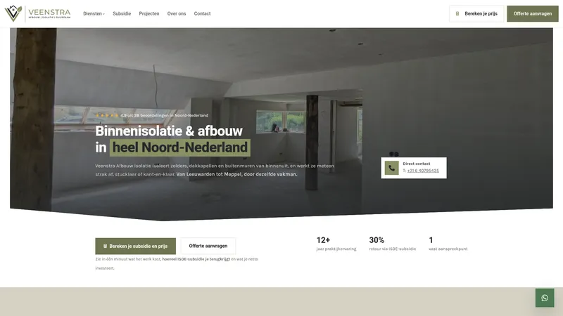 Website van Veenstra afbouw & isolatie timmerman