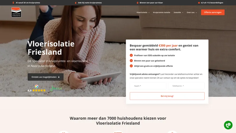 Website van Vloerisolatie Friesland